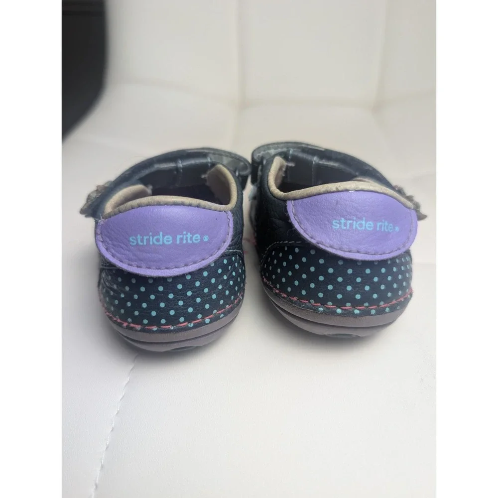 Stride Rite Toddler Girls Leather Floral Mary Jane Shoes Purple Hook & Loop Sz 5
